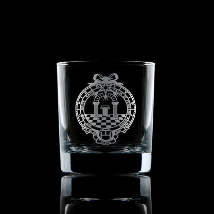 Freemasons Scottish Constitution Obverse Royal Arch Breast Jewel engraved whisky glass on a black background