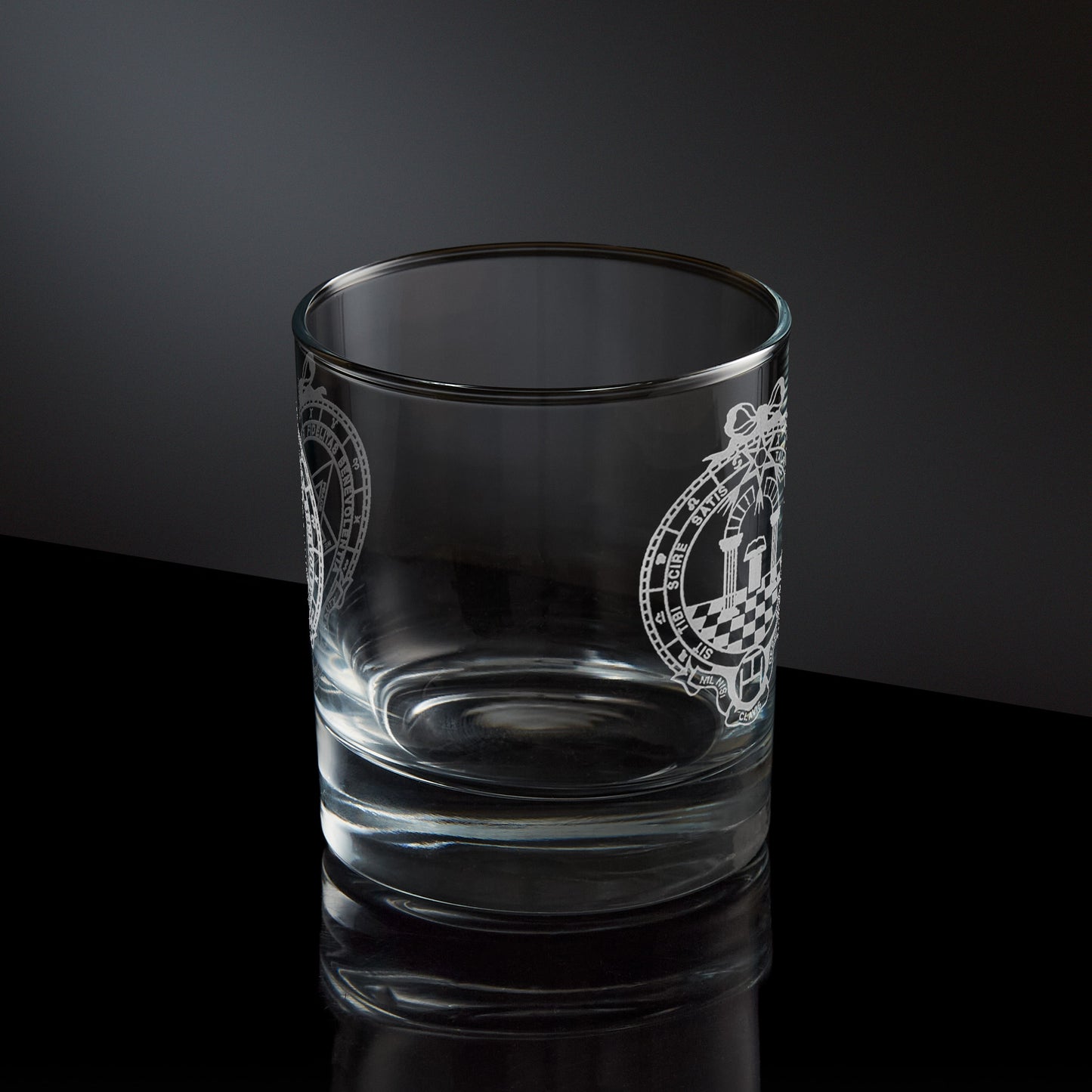 masonic whisky glass engraved with a Scottish royal arch breast jewel