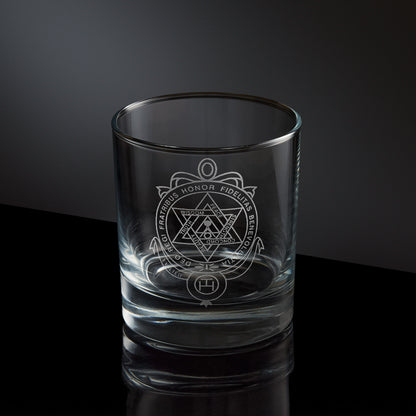 masonic whisky glass engraved with an english royal arch breast jewel