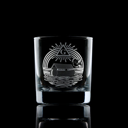 Engraved Royal Ark Mariner whisky glass – shown on black background