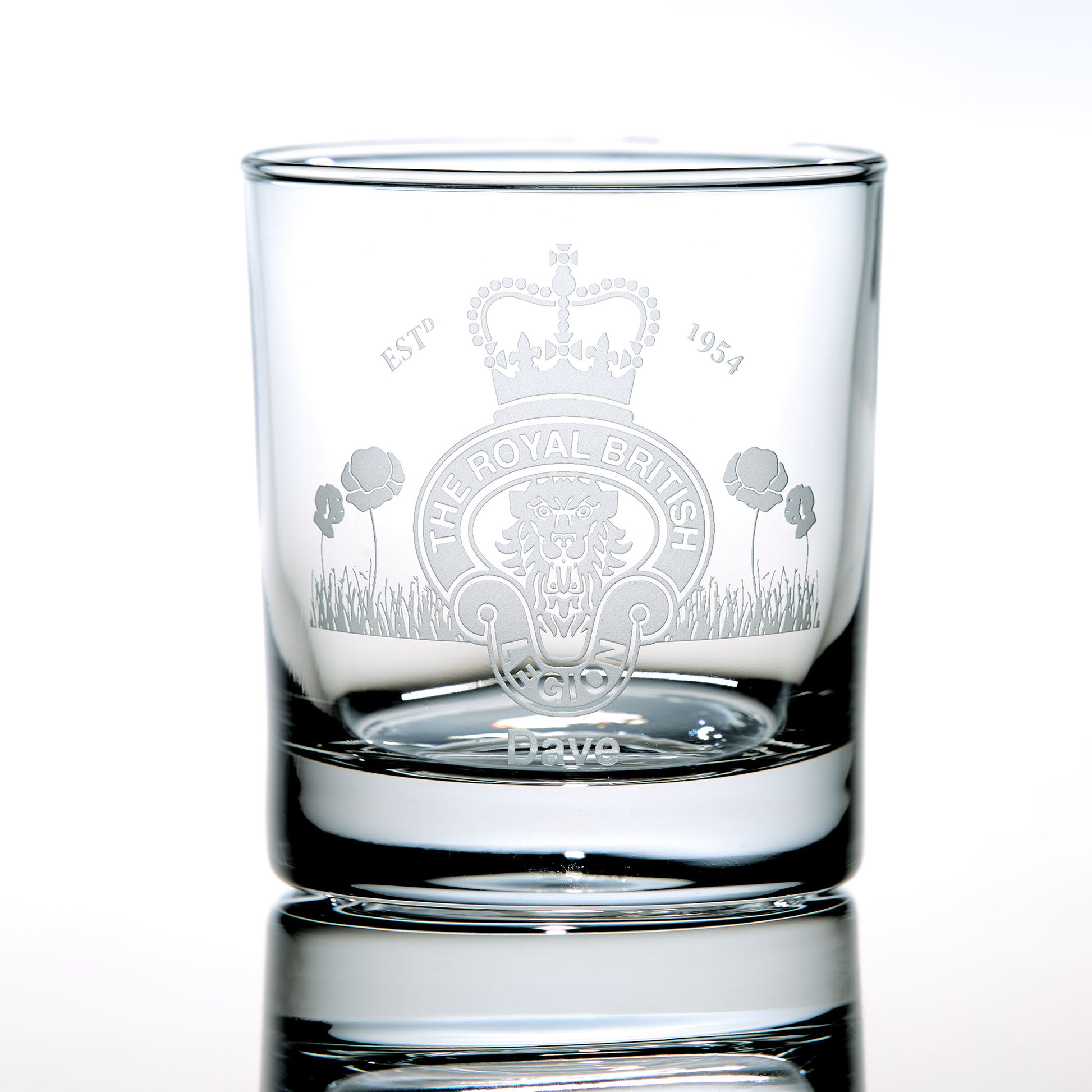 Royal British Legion Engraved Whisky Glass personalised poppies