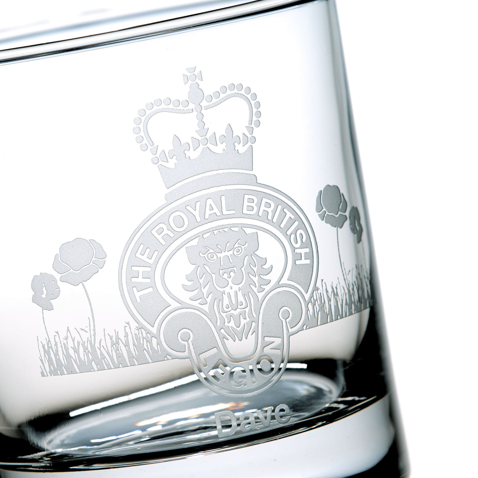 Royal British Legion Engraved Whisky Glass personalised poppies