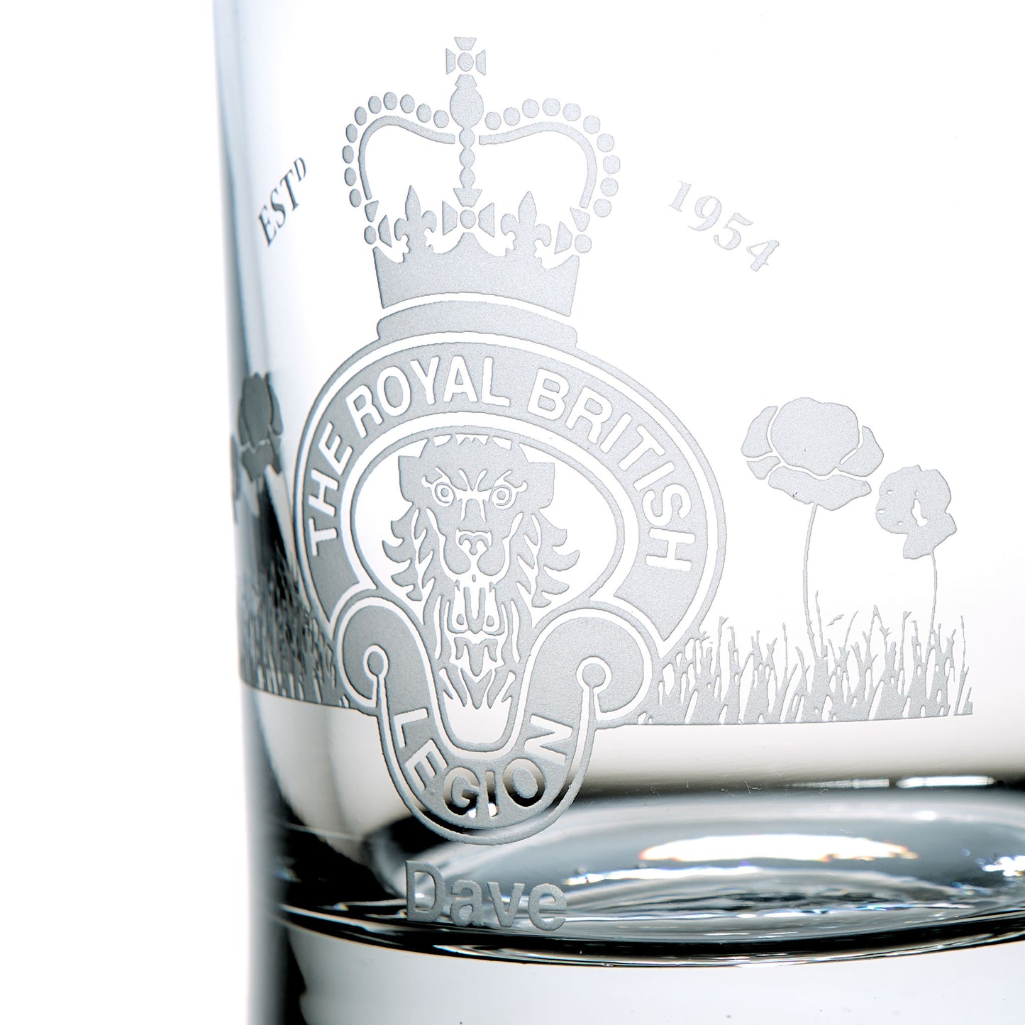 Royal British Legion Engraved Whisky Glass personalised poppies