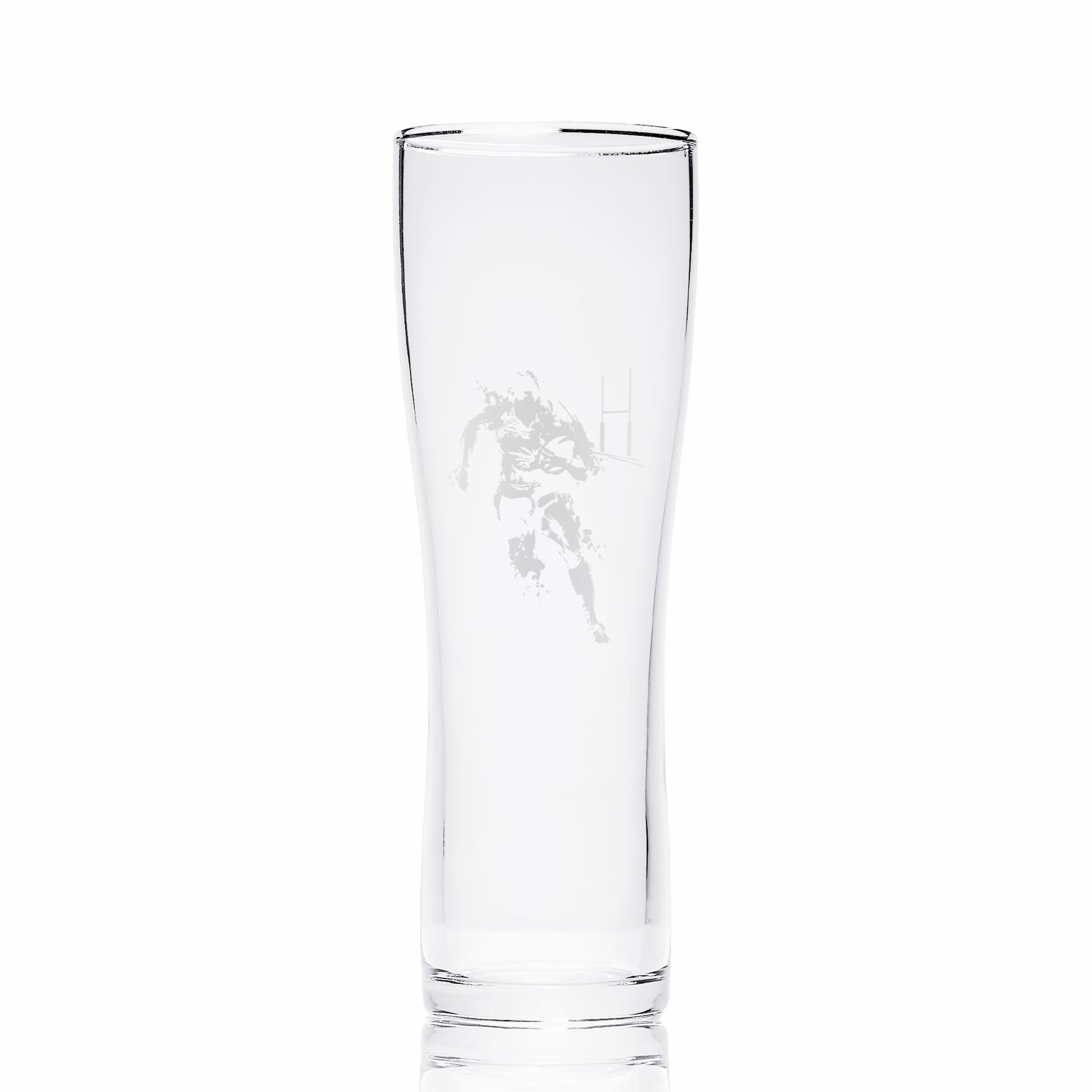 Rugby player pint glass, personalised with special message