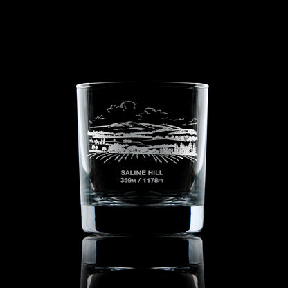 engraved mountain whisky glass etched with Saline Hill in Fife