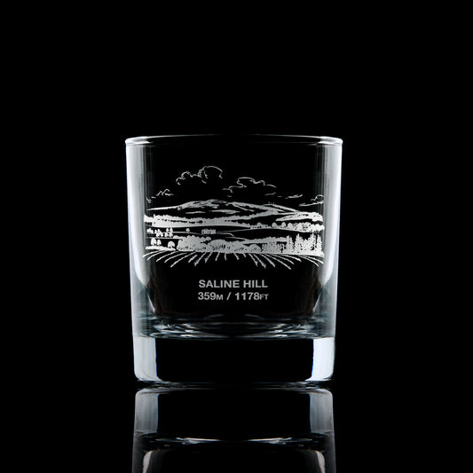 engraved mountain whisky glass etched with Saline Hill in Fife