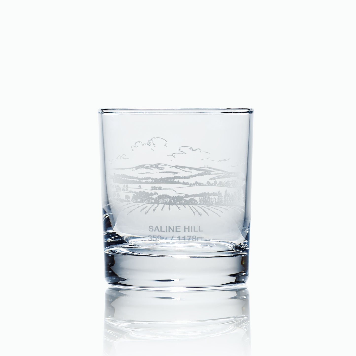 engraved mountain whisky glass etched with Saline Hill in Fife