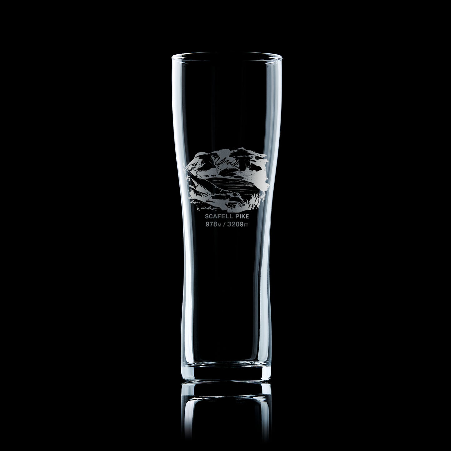 tall pint glass engraved with the mountain Scafell Pike 