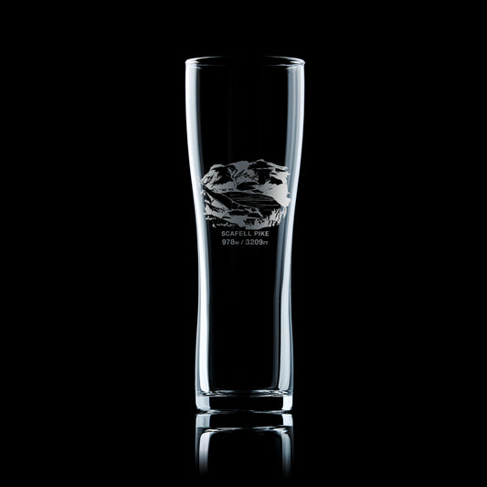 tall pint glass engraved with the mountain Scafell Pike 