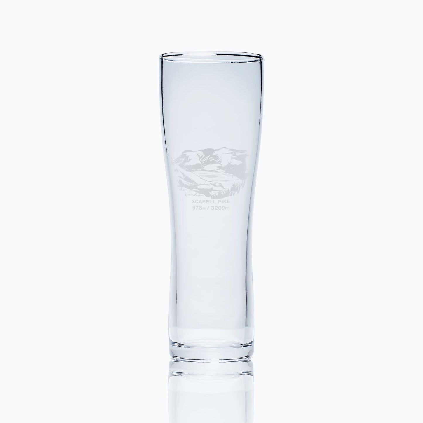 tall pint glass engraved with the mountain Scafell Pike