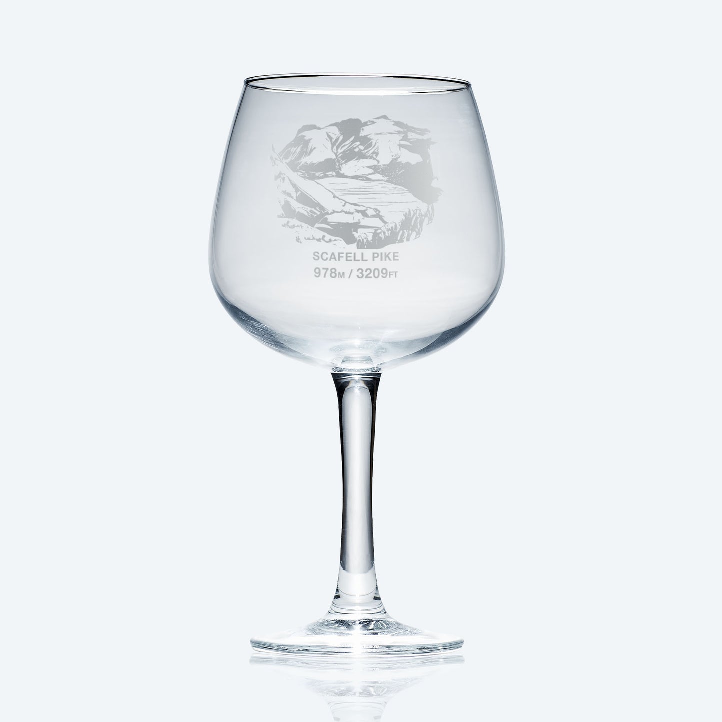 stemmed gin glass engraved with Scafell Pike in the Lake District