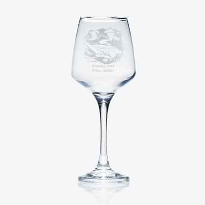 stemmed wine glass egraved with scafell pike, a cumbrian mountain