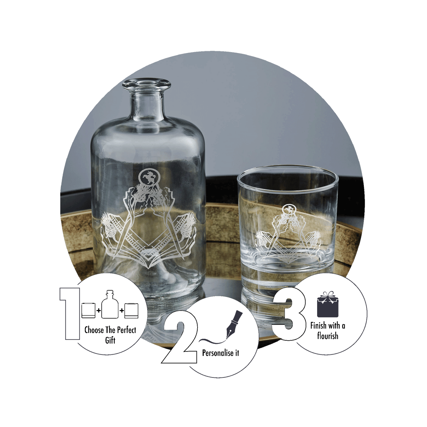 engraved masonic whisky glass and decanter gift set