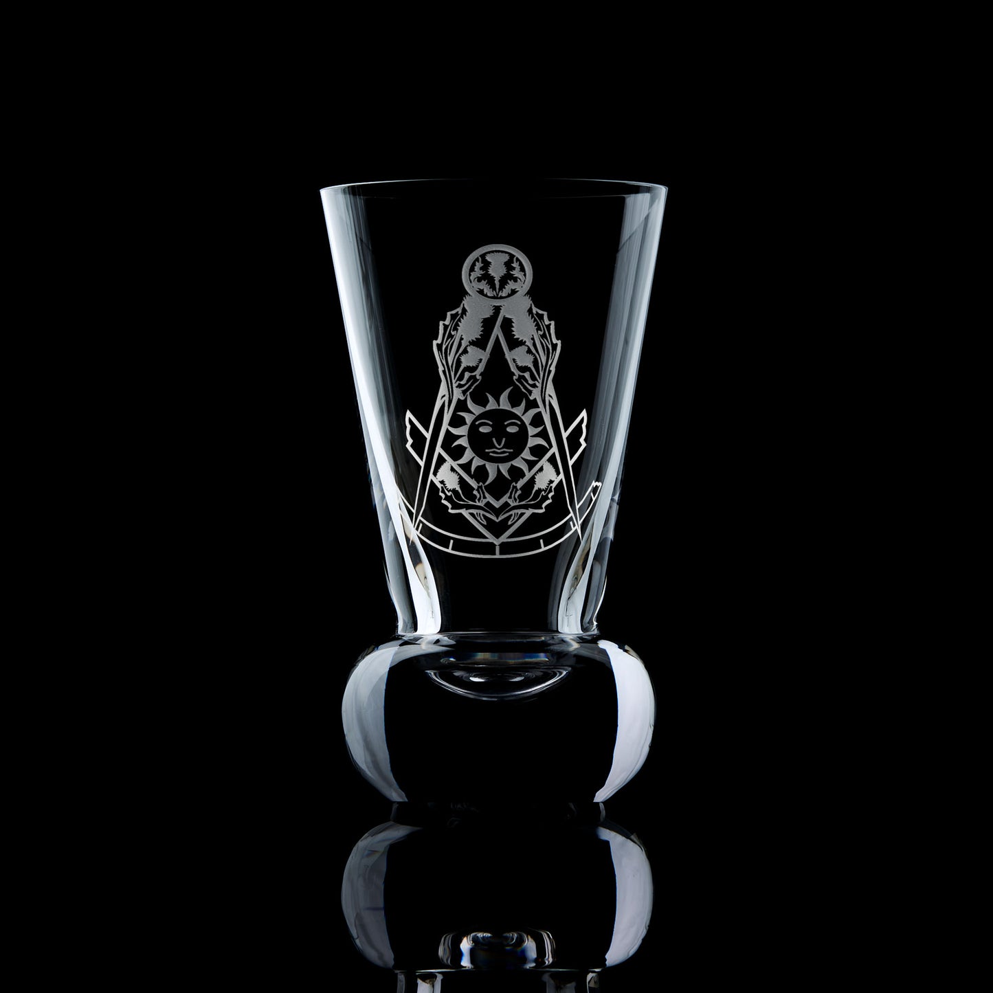 crystal firing glass engraved with Right Worshipful Master collar jewel