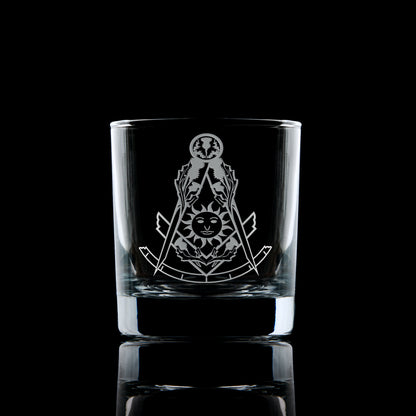 masonic whisky glass engraved with a Scottish constitution craft officers right worshipful master collar jewel