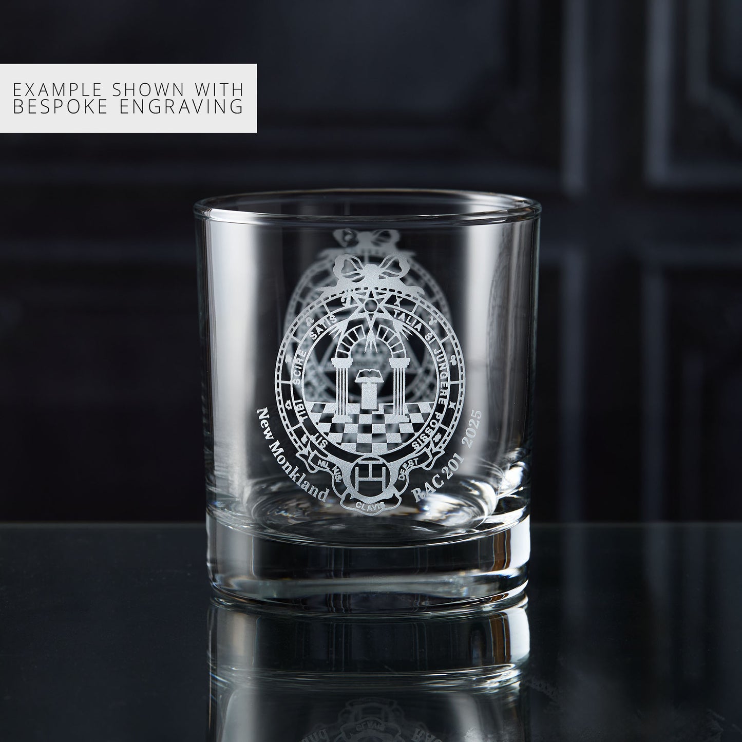 Masonic Royal Arch whisky glass engraved with personalised lodge details