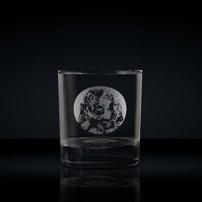 engraved whisky glass etched with a portrait of a cocker spaniel dog