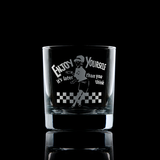 whisky glass engraved with a 2 tone ska design