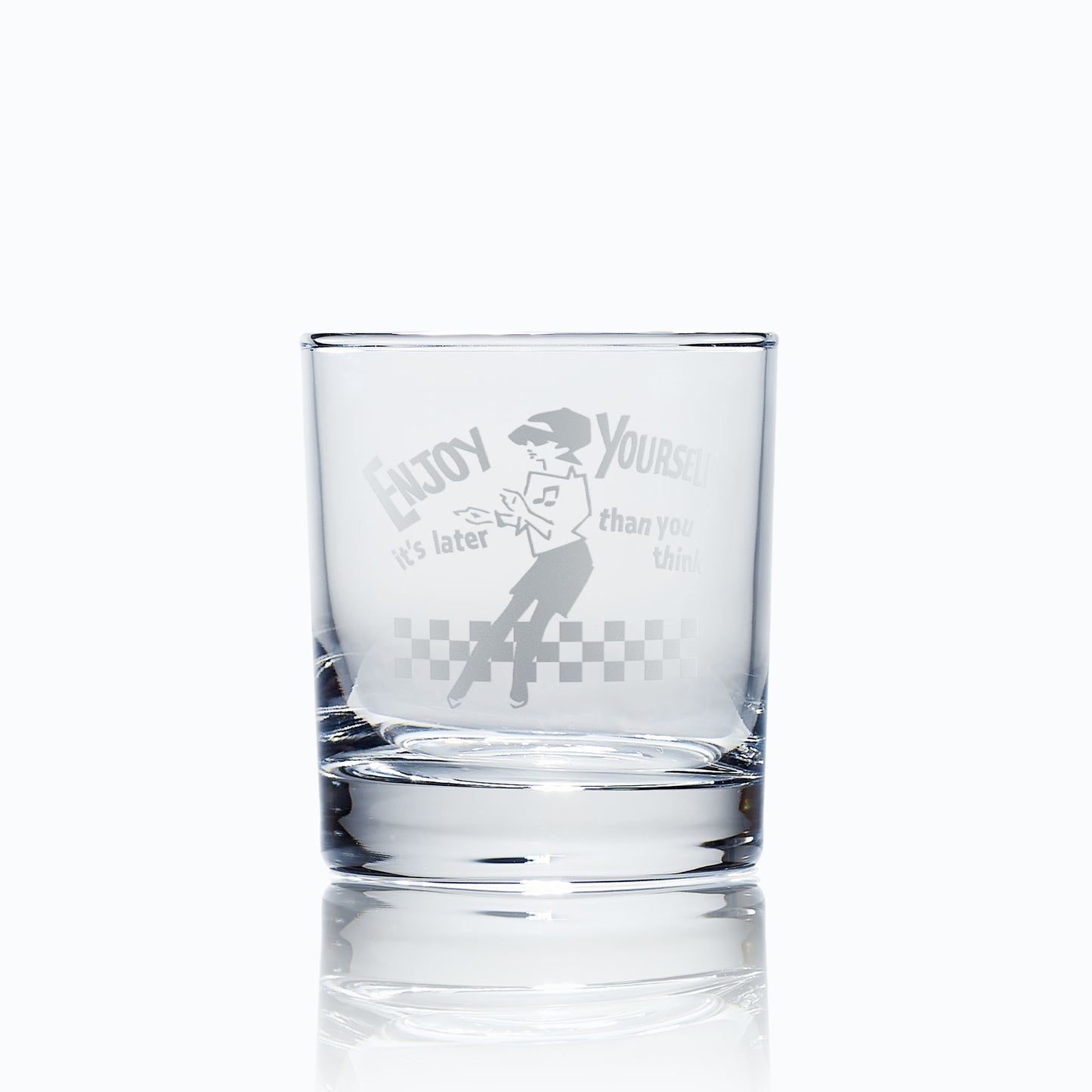 whisky glass engraved with a 2 tone ska design