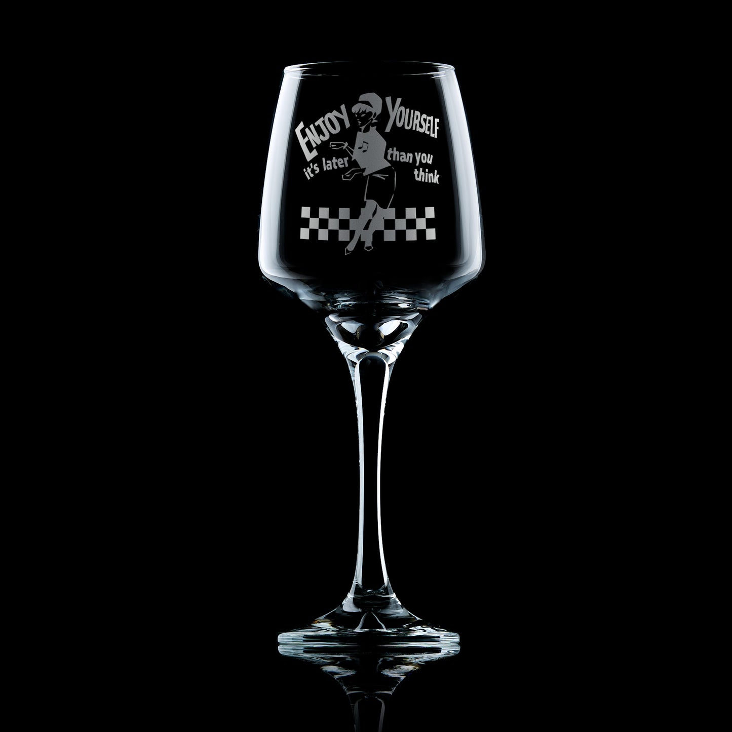 wine glass engraved with a ska design