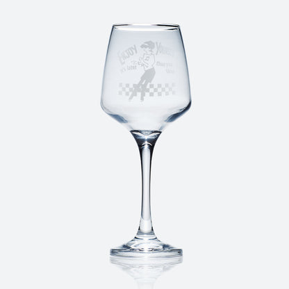 wine glass engraved with a ska design