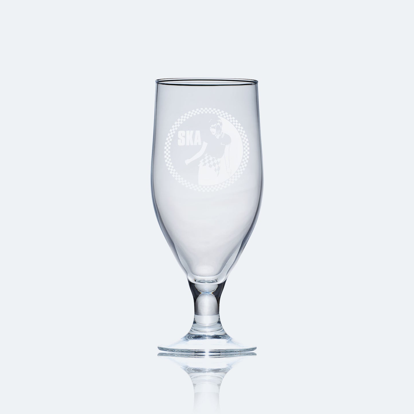 engraved beer glass etched with two tone ska girl design