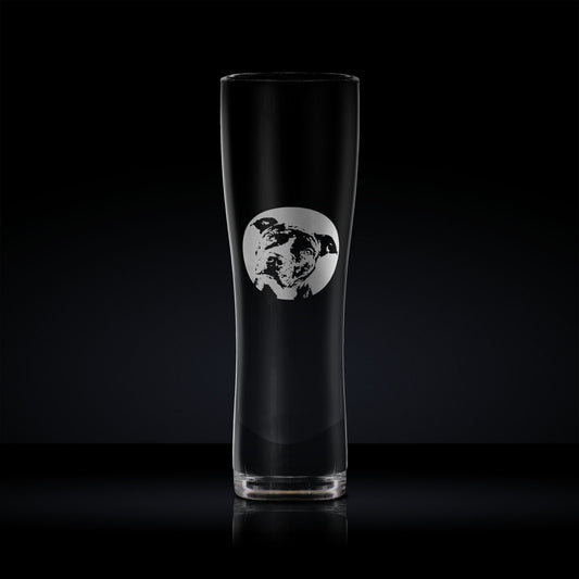 pet dog pint glass engraved with a staffordshire bull terrier portrait