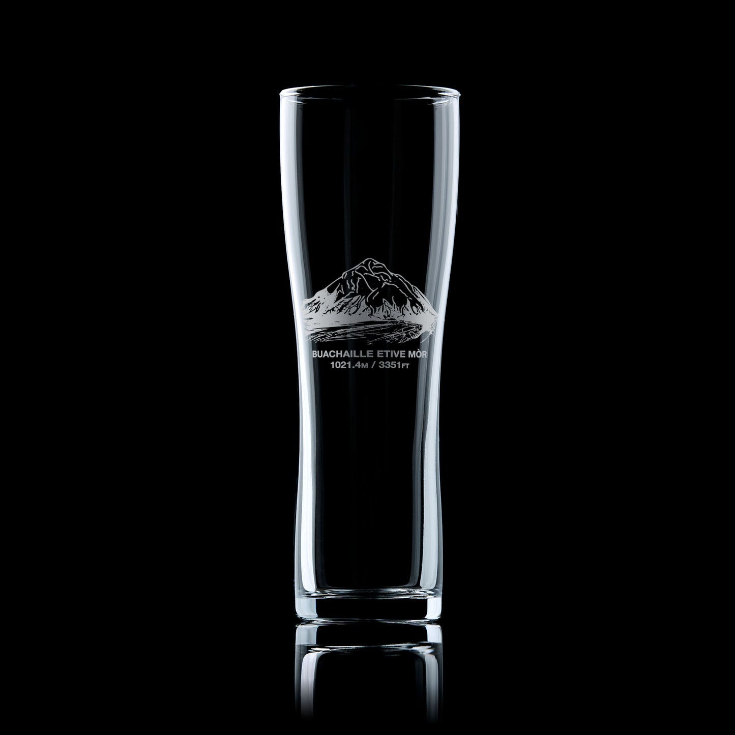 pint glass engraved with scottish mountain buachaille etive mor