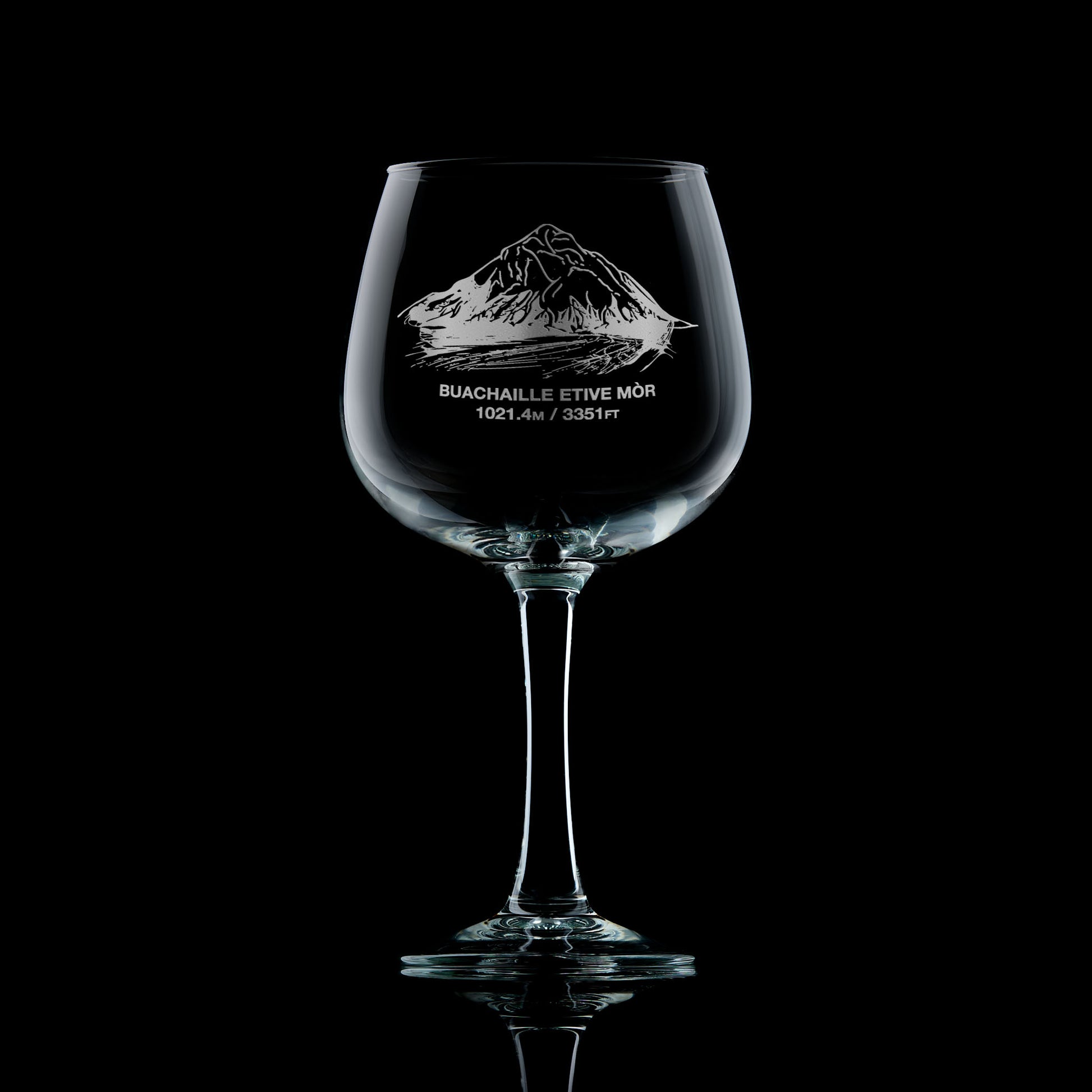 balloon gin glass engraved with a scottish mountain in glencoe