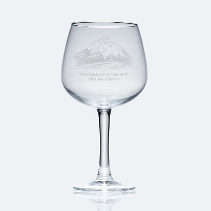 balloon gin glass engraved with a scottish mountain in glencoe