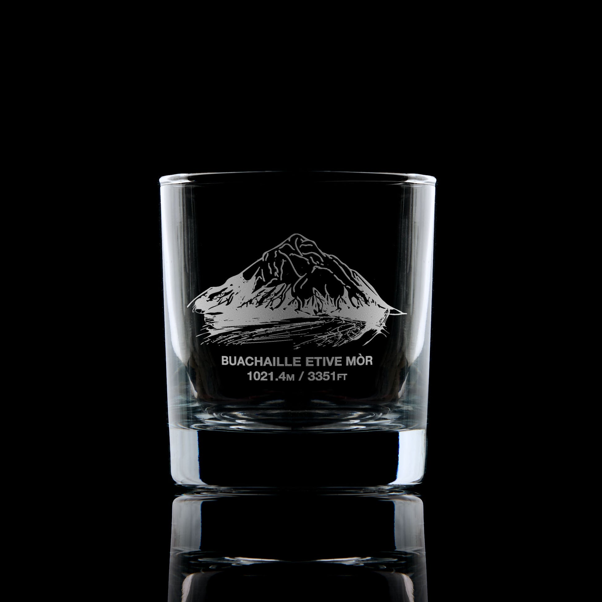 whisky glass engraved with a scottish mountain in glencoe