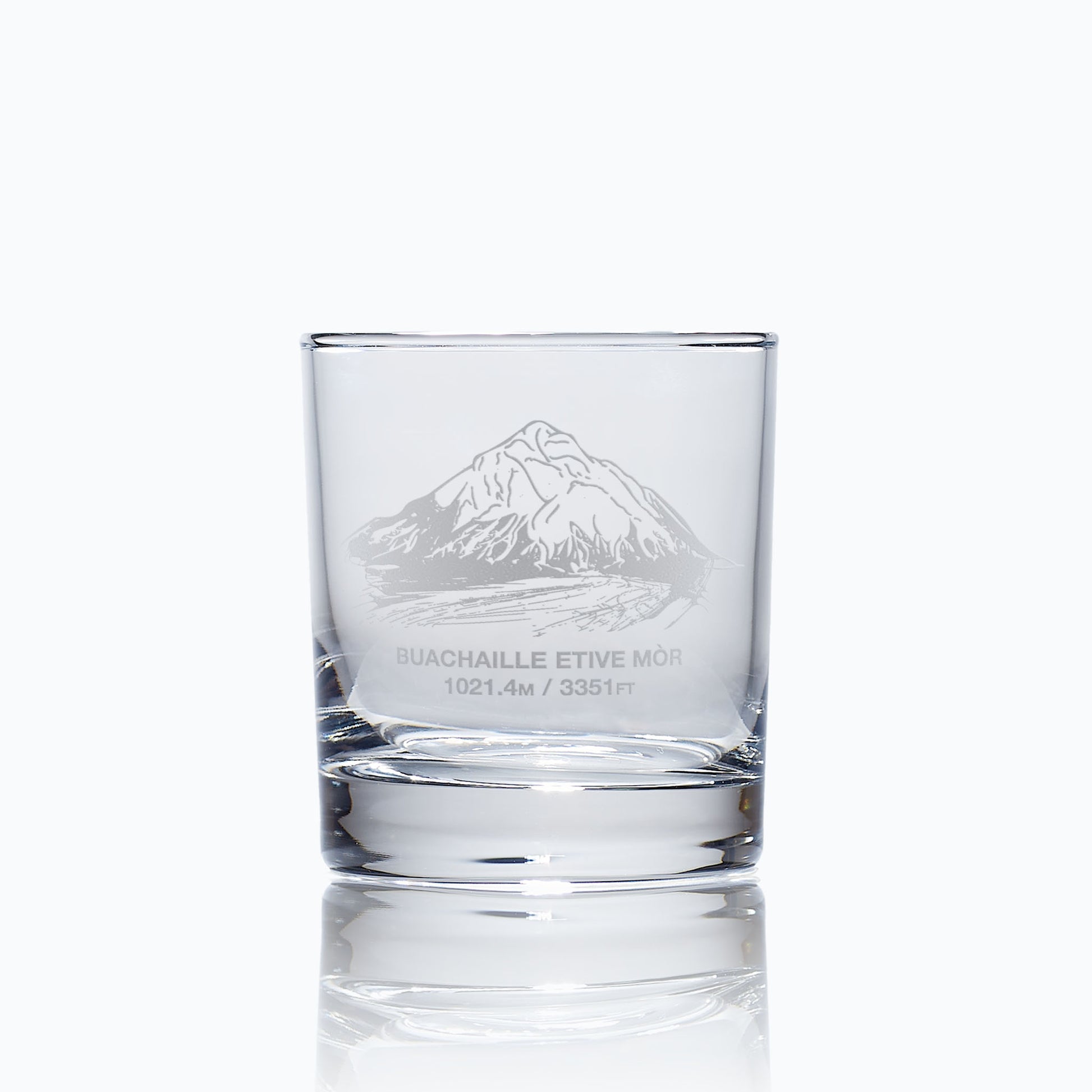 whisky glass engraved with a scottish mountain in glencoe