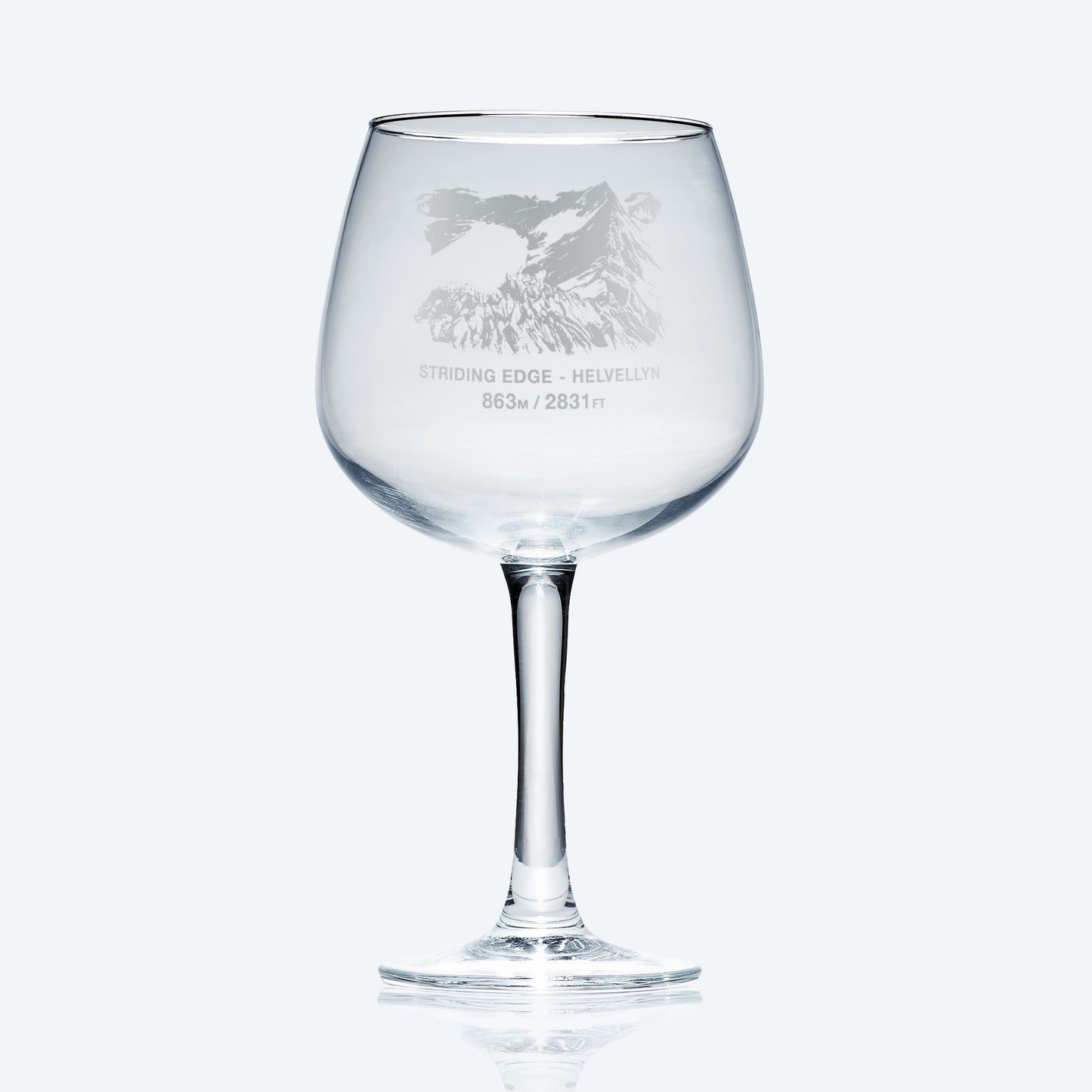 stemmed balloon gin glass engraved with Helvellyn's Striding Edge