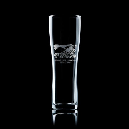 Tall pint glass engraved with Helvellyn's Striding Edge