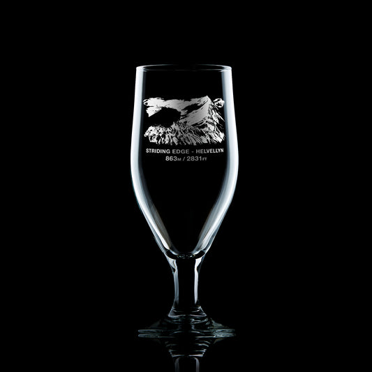 stemmed beer glass engraved with Helvellyn's Striding Edge