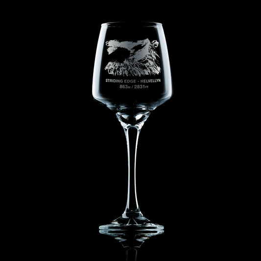 stemmed wine glass engraved with Helvellyn's Striding Edge