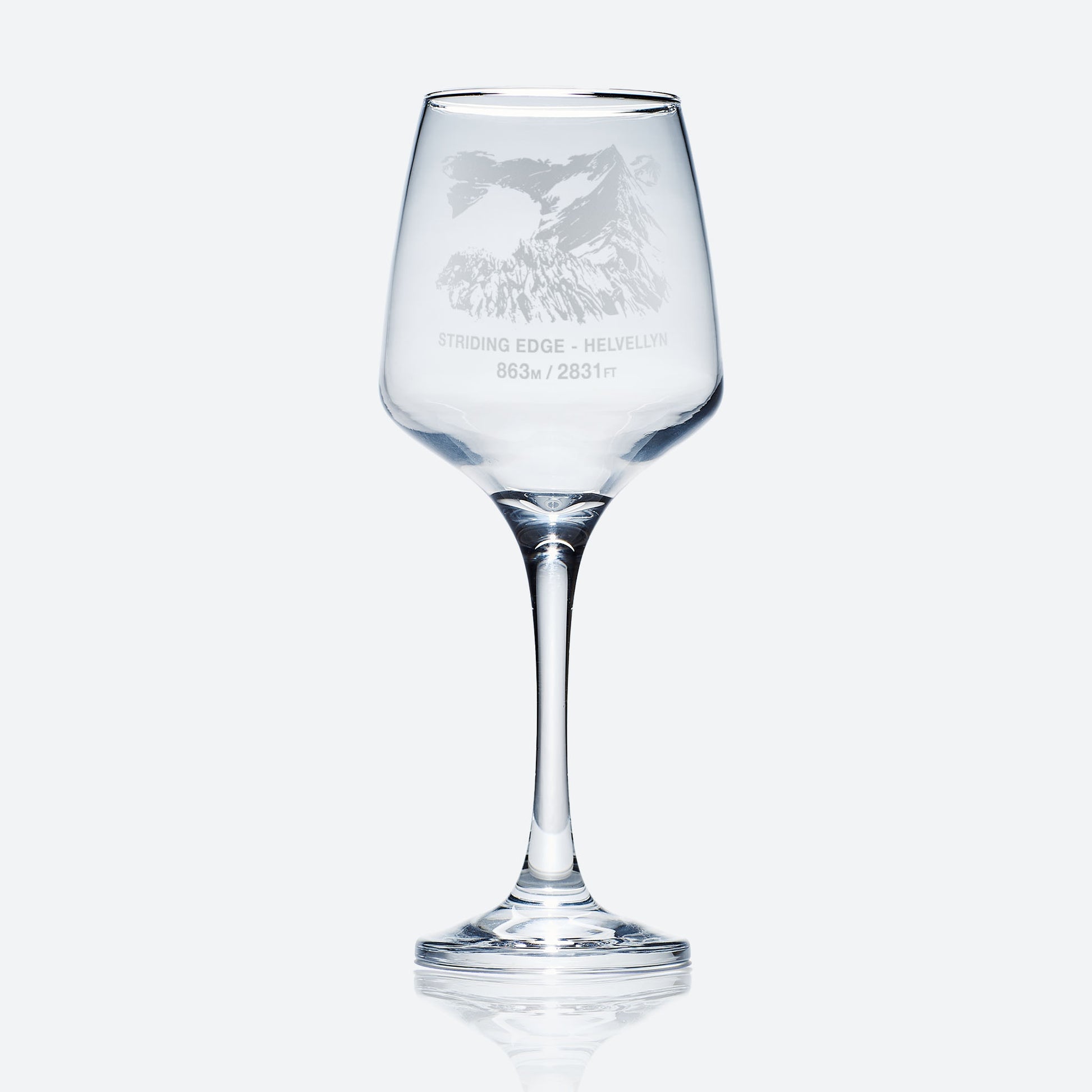 stemmed wine glass engraved with Helvellyn's Striding Edge