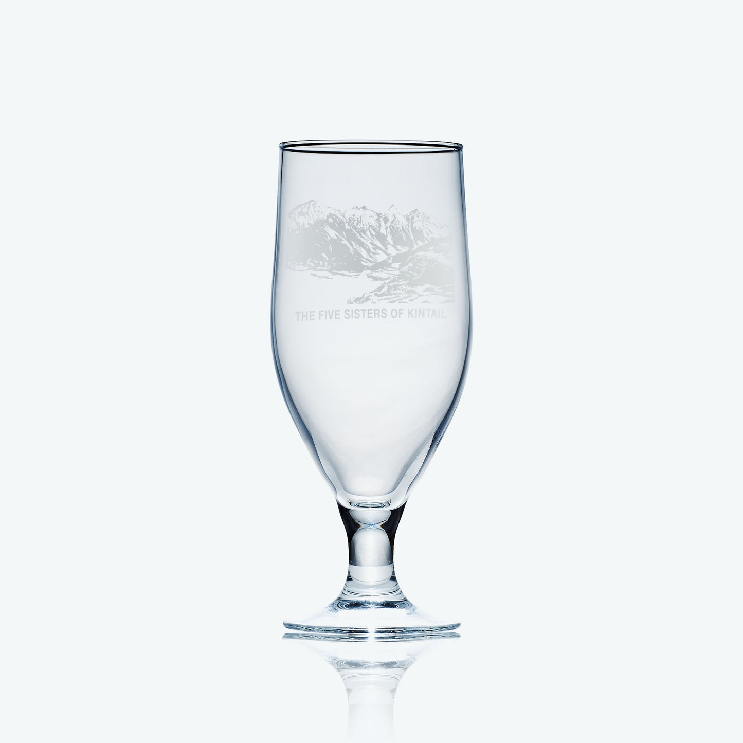 stemmed beer glass engraved with scottish mountains the five sisters of Kintail