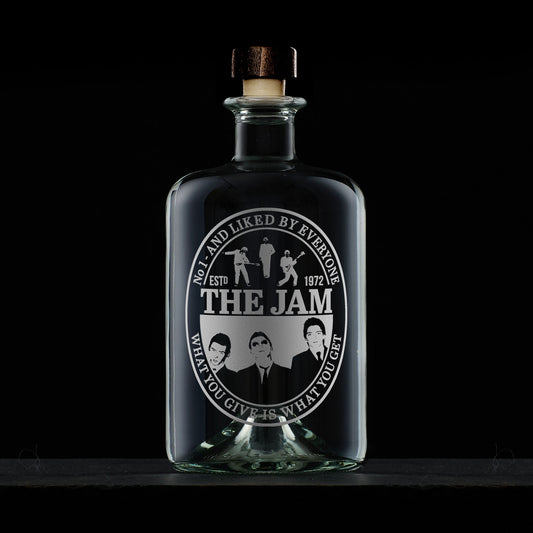 glass decanter engraved with Paul Weller and The Jam