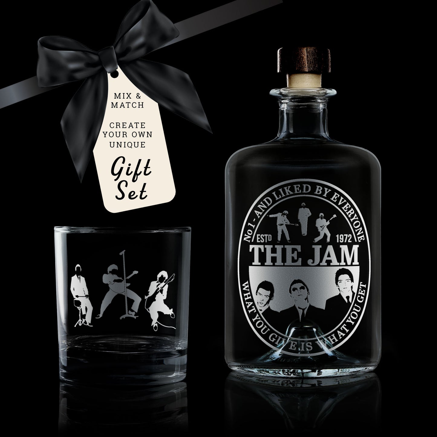 whisky decanter gift set engraved with Paul Weller and The Jam