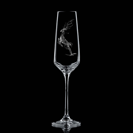 Winter Solstice Champagne Flute with engraved constellation stag design