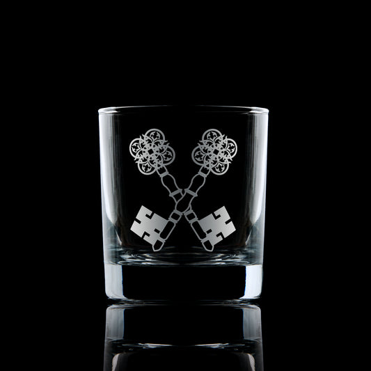 masonic whisky glass engraved with treasurer craft officers collar jewel