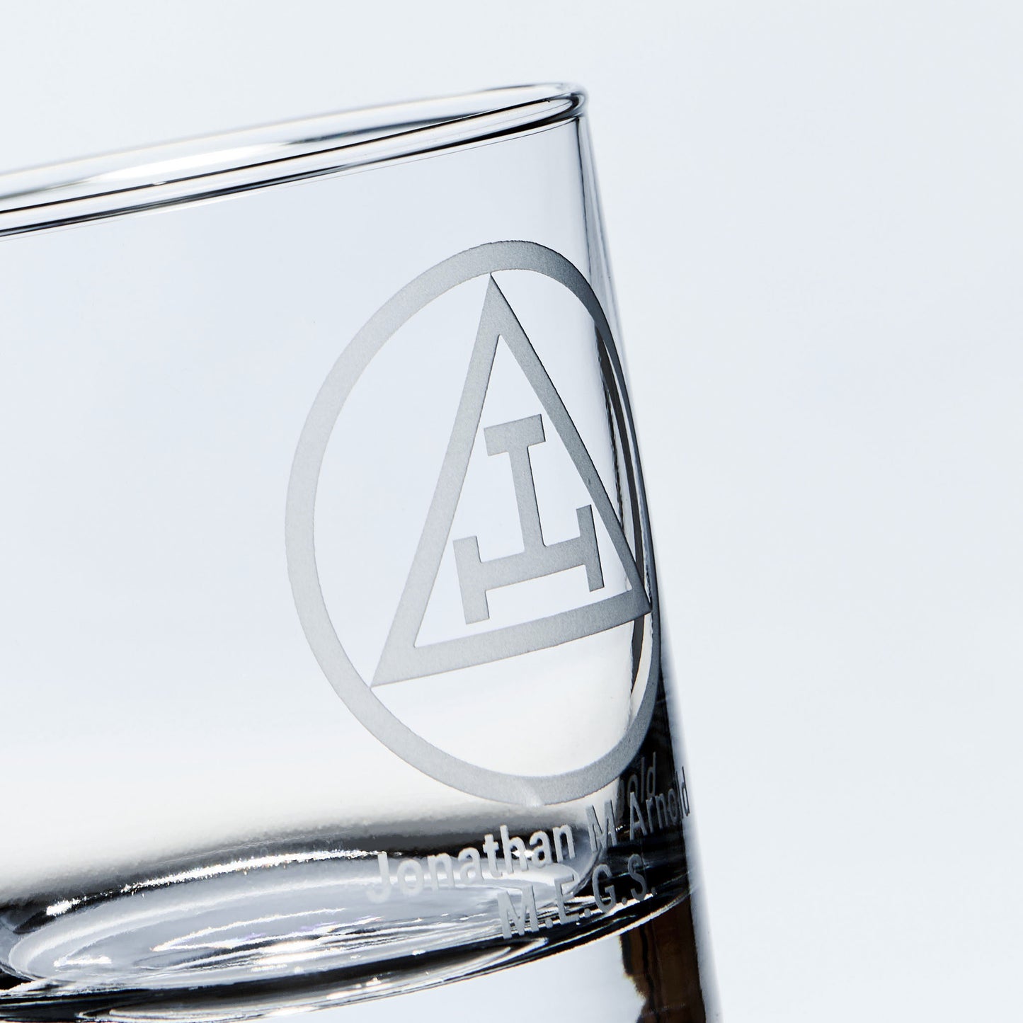 masonic whisky glass engraved with the holy royal arch triple tau symbol