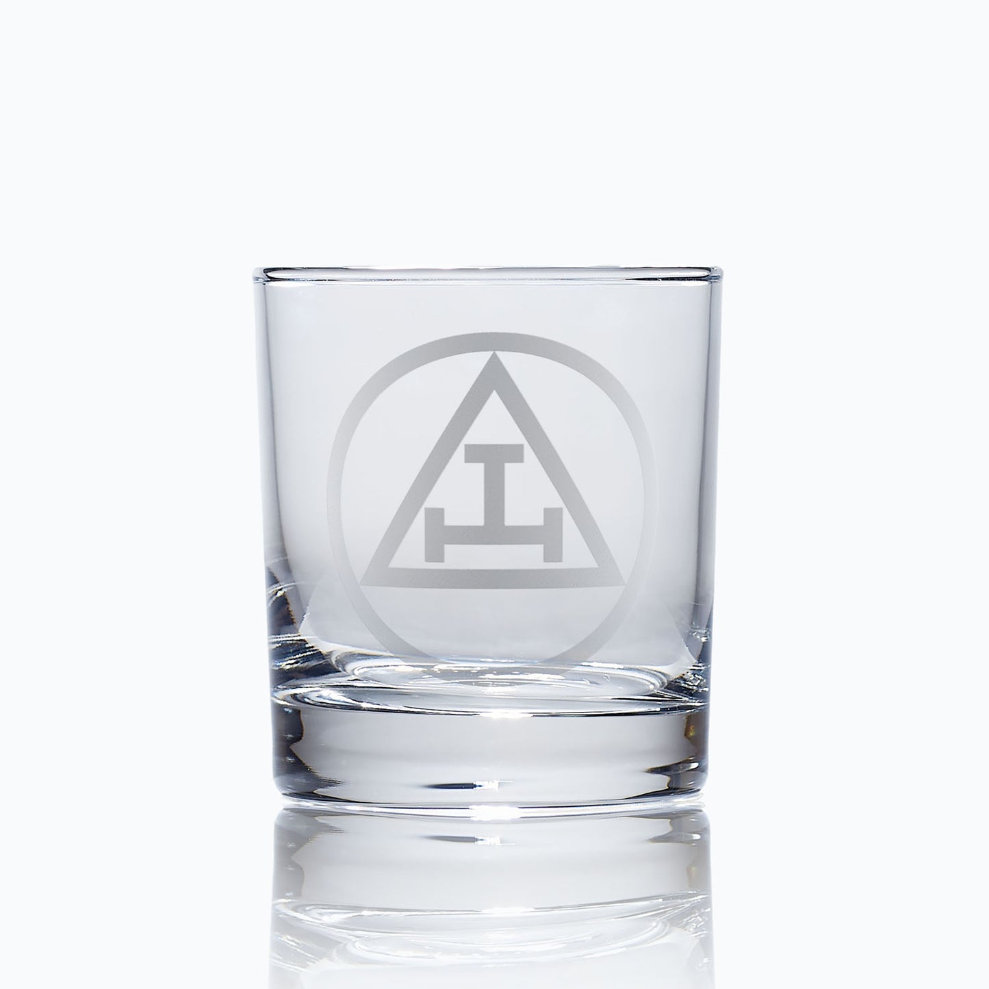 masonic whisky glass engraved with the holy royal arch triple tau symbol