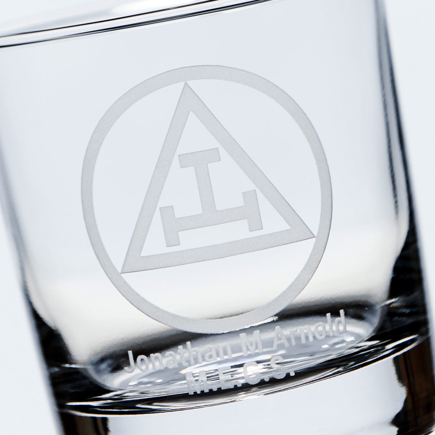 masonic whisky glass engraved with the holy royal arch triple tau symbol