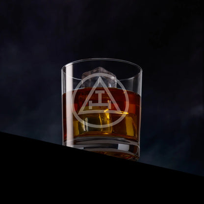 Engraved whisky glass with the Masonic Holy Royal Arch Triple Tau symbol