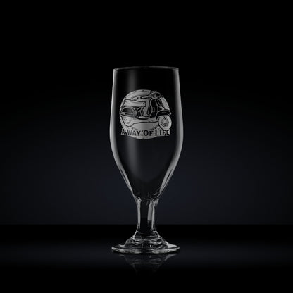 stemmed beer or cider glass engraved with a vespa T5 scooter