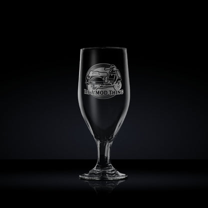 stemmed beer or cider glass engraved with a vespa T5 scooter