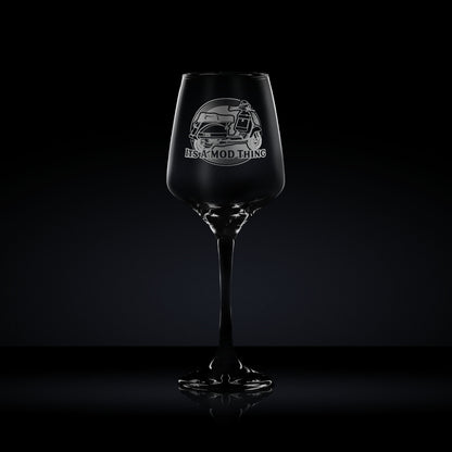 stemmed wine glass engraved with a vespa T5 scooter