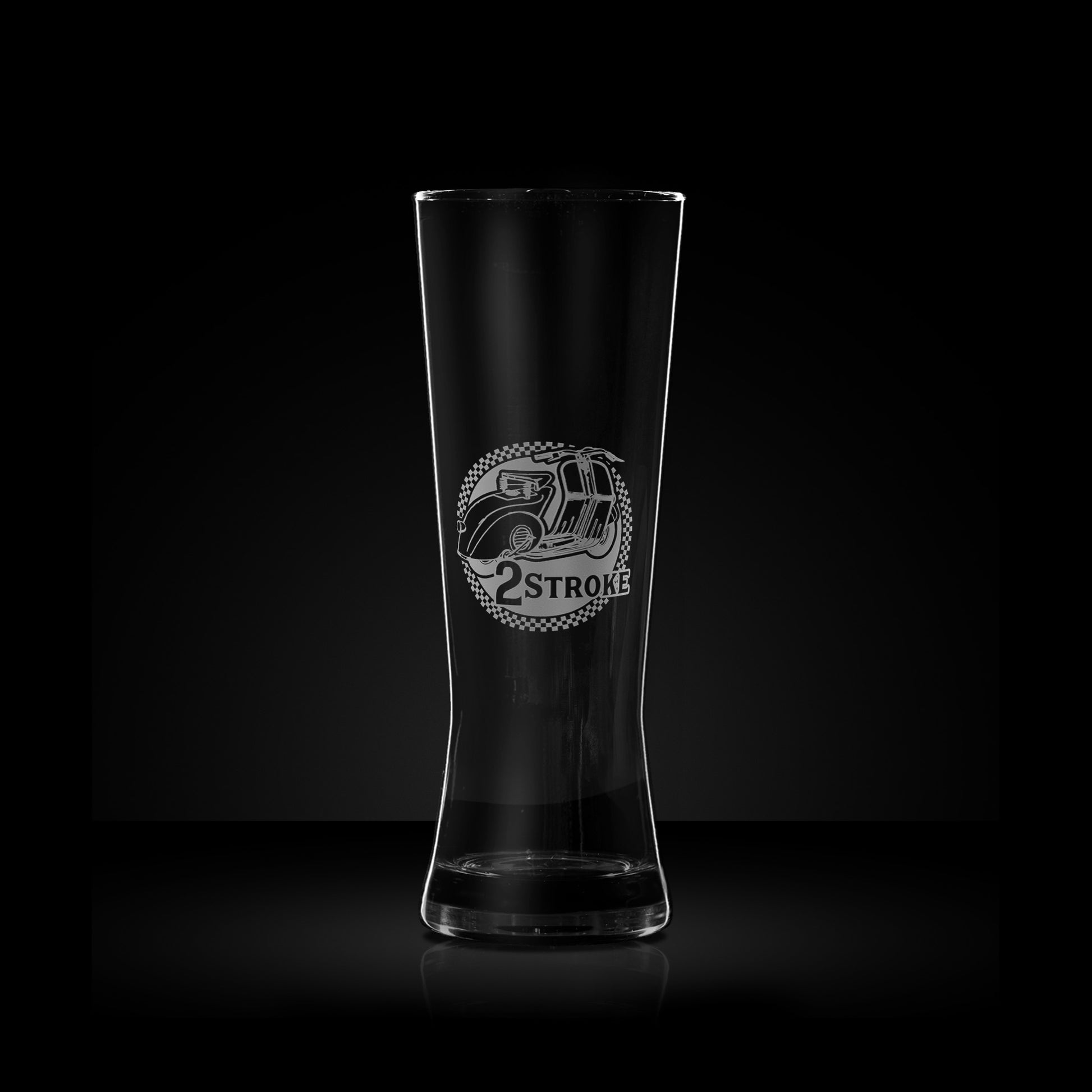 engraved pilsner pint glass featuring a vespa faro basso scooter design